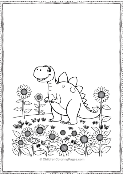 Stegosaurus-Standing-In-A-Field-Of-Sunflowers Free PDF Printable