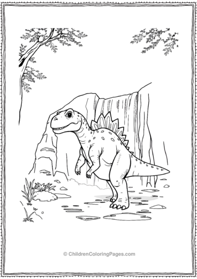 Stegosaurus-Standing-Next-To-A-Waterfall Free PDF Printable