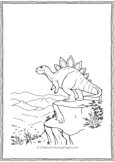 Stegosaurus-Standing-On-A-Cliff-Watching-Ancient-Remains Free PDF Printable