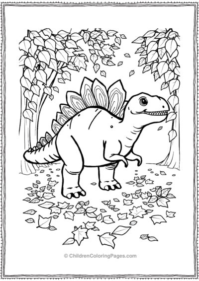 Stegosaurus-Surrounded-By-Falling-Leaves Free PDF Printable