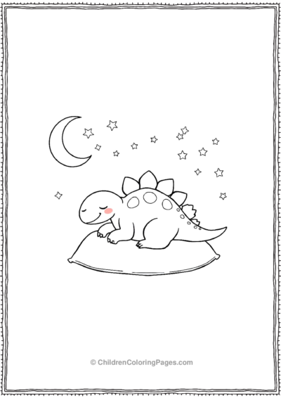 Stegosaurus-Taking-Nap-On-A-Pillow-With-Floating-Clounds-Around Free PDF Printable