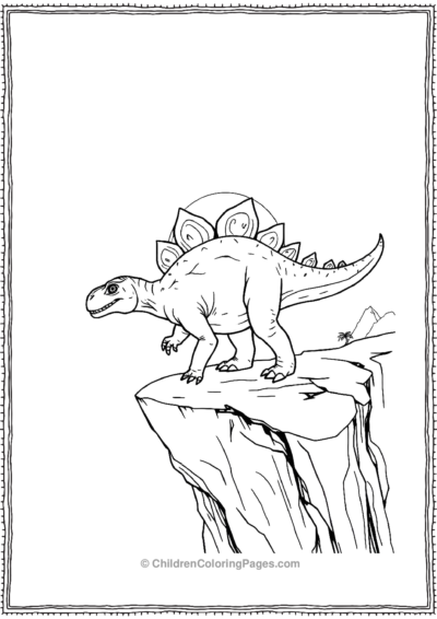 Stegosaurus-Walking-Along-The-Edge-Of-Cliff-With-Setting-Sun Free PDF Printable