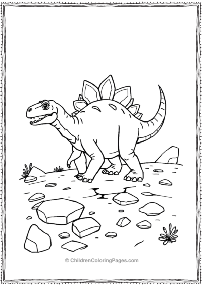 Stegosaurus-Walking-On-Rocky-Hill Free PDF Printable