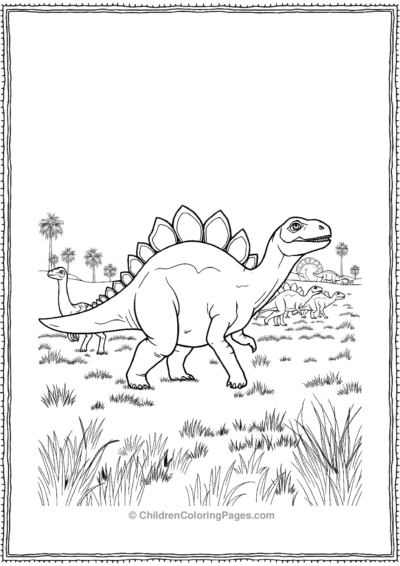 Stegosaurus-Walking-Through-A-Meadow-With-Herd Free PDF Printable