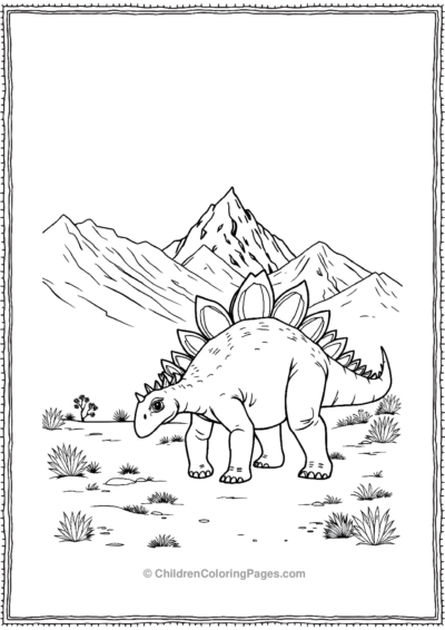 Stegosaurus-Wandering-Near-A-Mountain Free PDF Printable