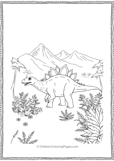 Stegosurus-In-A-Jurassic-Forest Free PDF Printable