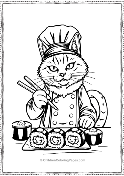 Sushi-Chef-Cat-Making-Spooky-Sushi-Rolls Free PDF Printable