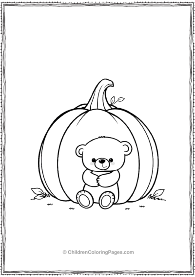 Teddy-Bear-Resting-On-A-Pumpkin Free PDF Printable