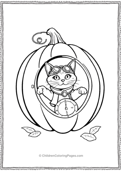 Time-Traveler-Cat-Emerging-From-A-Pumpkinshaped Free PDF Printable