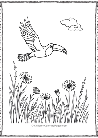 Toucan-Over-A-Field-OF-Flowers Free PDF Printable