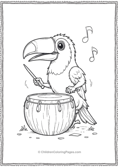 Toucan-Playing-Drums-Made-Out-Of-Coconut Free PDF Printable