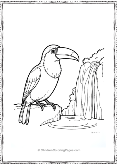 Toucan-Sitting-Next-To-A-Small-Waterfall Free PDF Printable