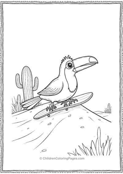 Toucan-Sliding-Down-A-Sand-Dune-On-A-Wood-Plank Free PDF Printable