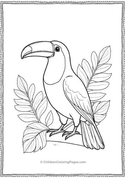 Toucan-Standing-In-Front-Of-Tropical-Leaves Free PDF Printable