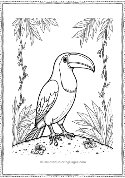 Toucan-Standing-On-Forest-Floor Free PDF Printable