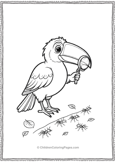 Toucan-Using-A-Magnifying-Glass-Seeing-Ant-Trail Free PDF Printable