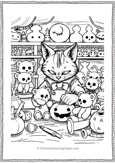 Toy-Maker-Cat-Crafting-Halloween-Teddy-Bears Free PDF Printable