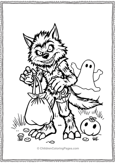 TrickOrTreat-Werewolf-Holding-A-Candy-Bag Free PDF Printable