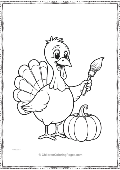 Turkey-Holding-A-Paintbrush-And-Painting-Pumpkins Free PDF Printable