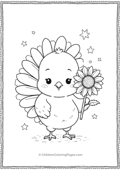 Turkey-Holding-A-Sunflower Free PDF Printable