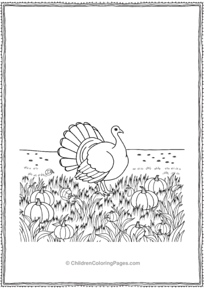 Turkey-In-Field-With-Pumpkins Free PDF Printable