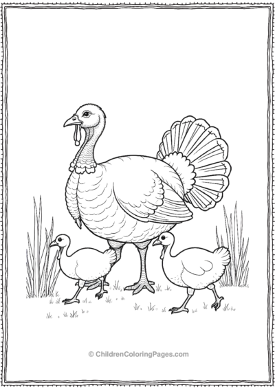 Turkey-Mother-And-Babies-Walking-Through-A-Fiels Free PDF Printable