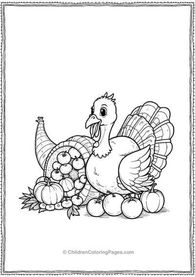 Turkey-Near-A-Cornucopia-Filled-With-Fruits Free PDF Printable