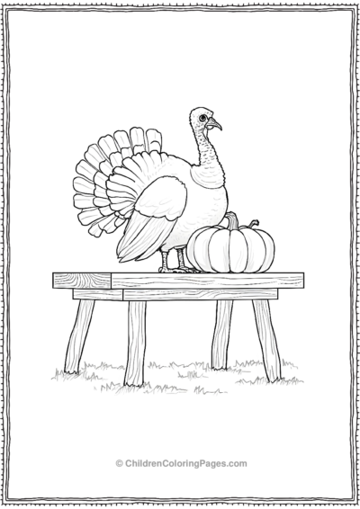 Turkey-on-wooden-table-with-a-pumpkin Free PDF Printable