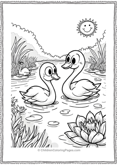 Two-Cute-Swans-In-A-Lake Free PDF Printable