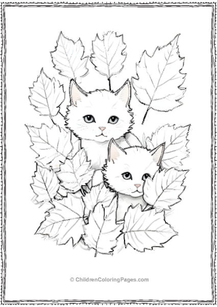 Two Kittens Peeking From Autumn Leaves Free PDF Printable