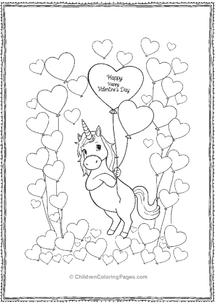 Unicorn In Heart Shapped Balloons Free PDF Printable