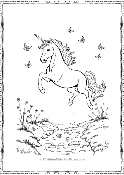 Unicorn Jumping Over A Small Stream Free PDF Printable