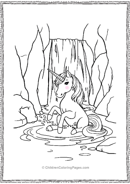 Unicorn Playing In A Waterfall Free PDF Printable