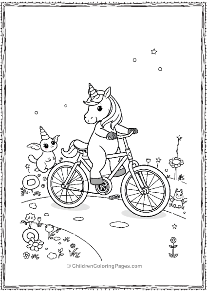 Unicorn Riding A Bicycle On A Magical Pathway Free PDF Printable