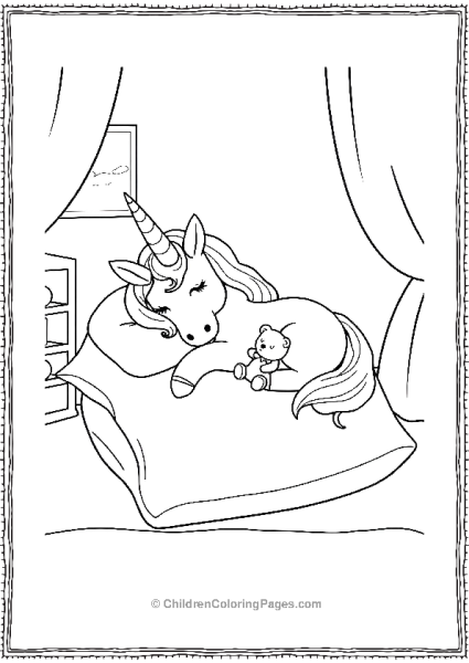 Unicorn Sleeping On A Cozy Bed With Its Stuff Toy Free PDF Printable