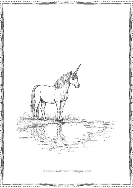 Unicorn Standing Near A Lake Free PDF Printable