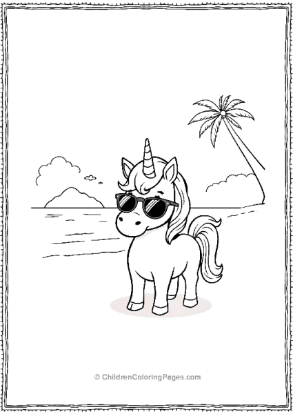 Unicorn Wearing Sunglasses At A Beach Free PDF Printable