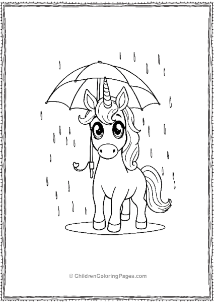 Unicorn With An Umbrella In Rain Free PDF Printable