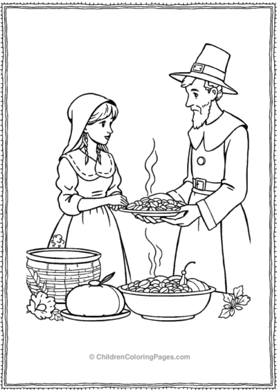 Vintage-pilgrim-couple-making-feast Free PDF Printable