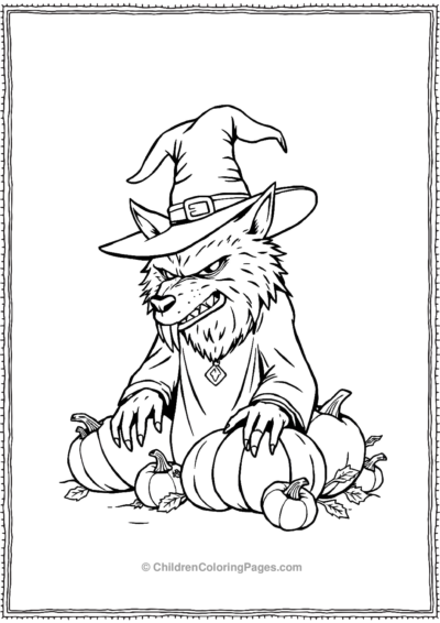 Werewolf-Dressed-In-A-Witchs-Hat Free PDF Printable