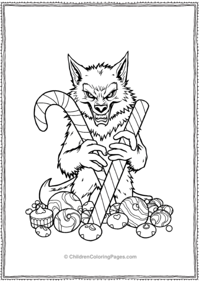 Werewolf-Holding-A-Giant-Candy-Cane Free PDF Printable