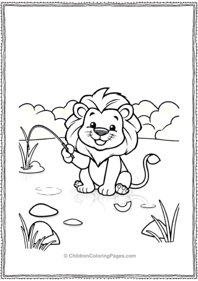 A-cartoon-lion-on-fishing Free PDF Printable