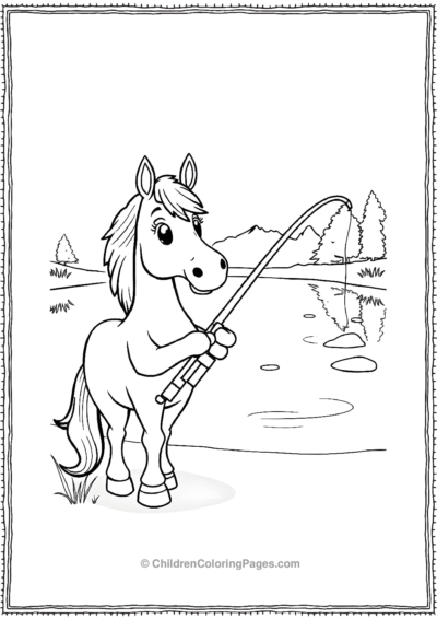 Cartoon-horse-holding-a-fishing-rod Free PDF Printable