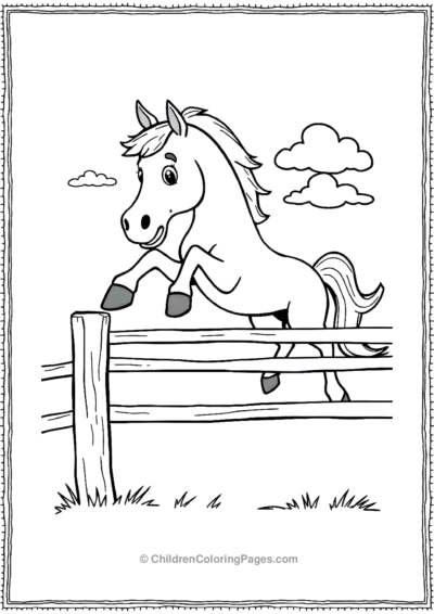 Cartoon-horse-jumping-over-a-fence Free PDF Printable