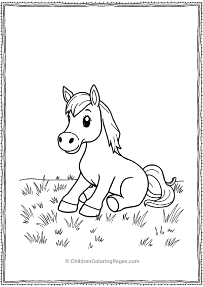 Cartoon-horse-sitting-in-grass Free PDF Printable