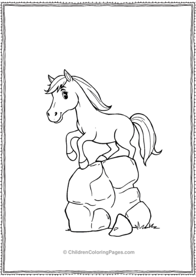 Cartoon-horse-standing-on-rocks Free PDF Printable