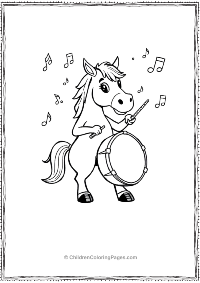 Cartoon-horse-standing-with-drums Free PDF Printable