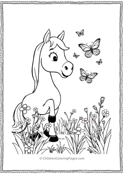 Cartoon-horse-with-butterflies Free PDF Printable