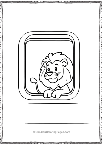 Cartoon-lion-looking-outside-window Free PDF Printable