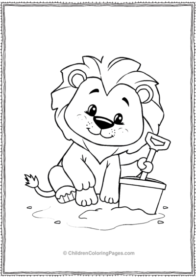 Cartoon-lion-playing-with-sand Free PDF Printable